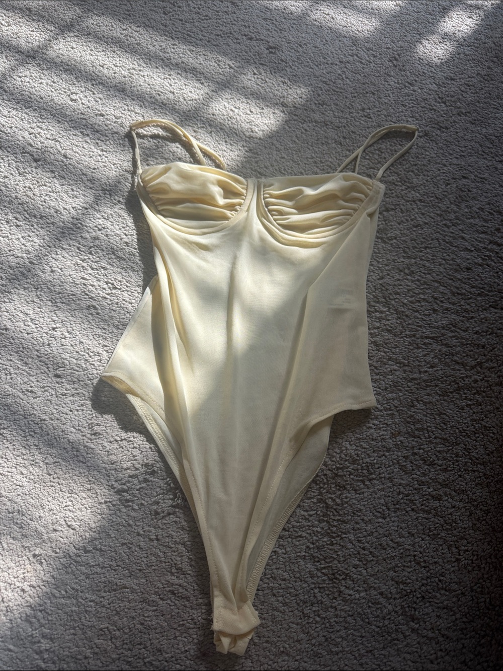 Sheer Bustier One-Piece Bodysuit in Butter Yellow